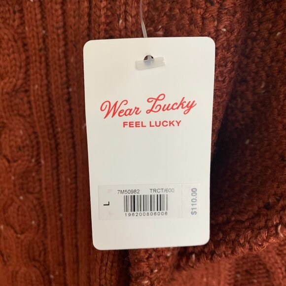 NWT Lucky Brand Men's Large Terracotta Orange Tweed Cable Knit Crewneck Sweater - Picture 6 of 14